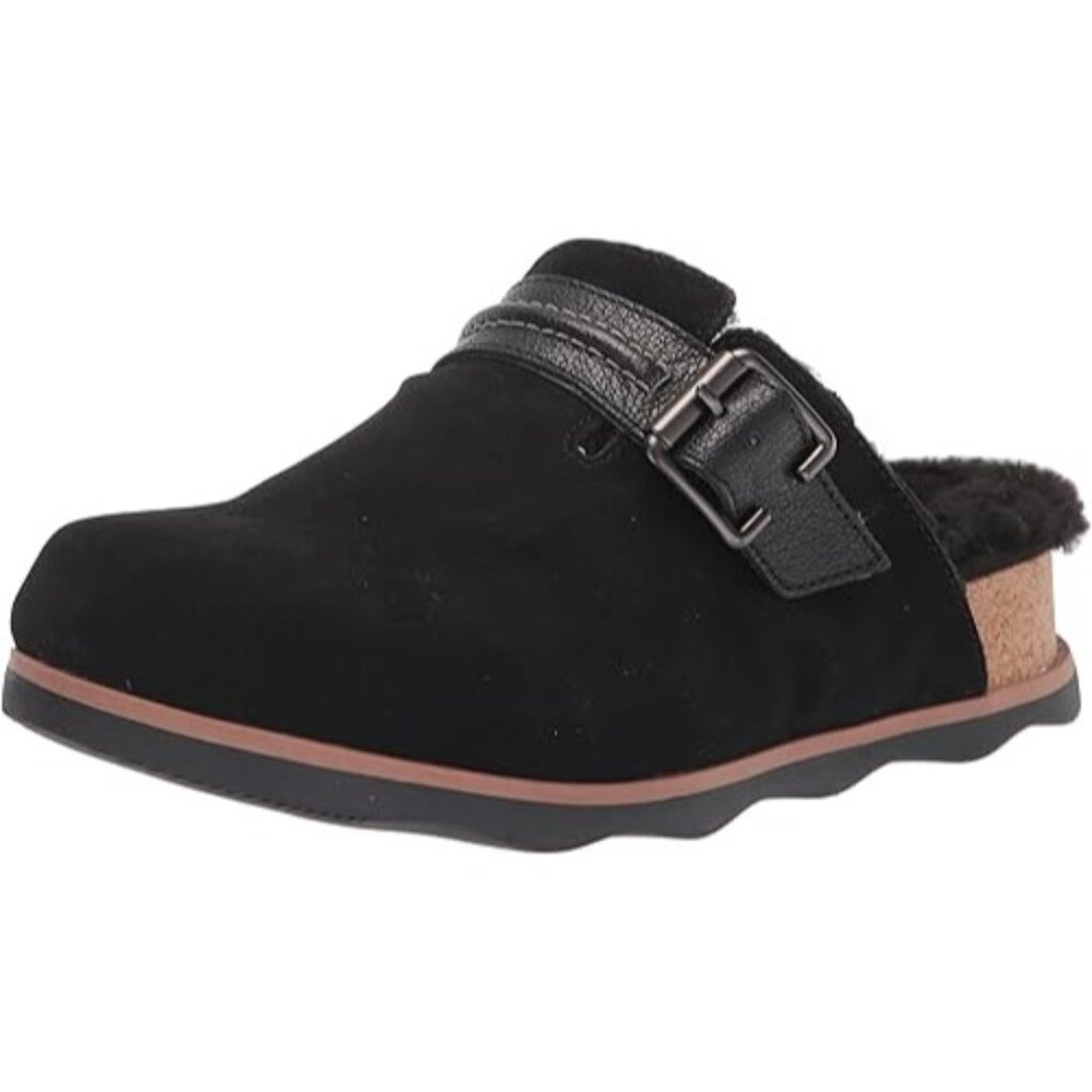 Clarks Suede Brynn Slide Clog 26166491 Womens Size 8 Medium Buckle Closure Black